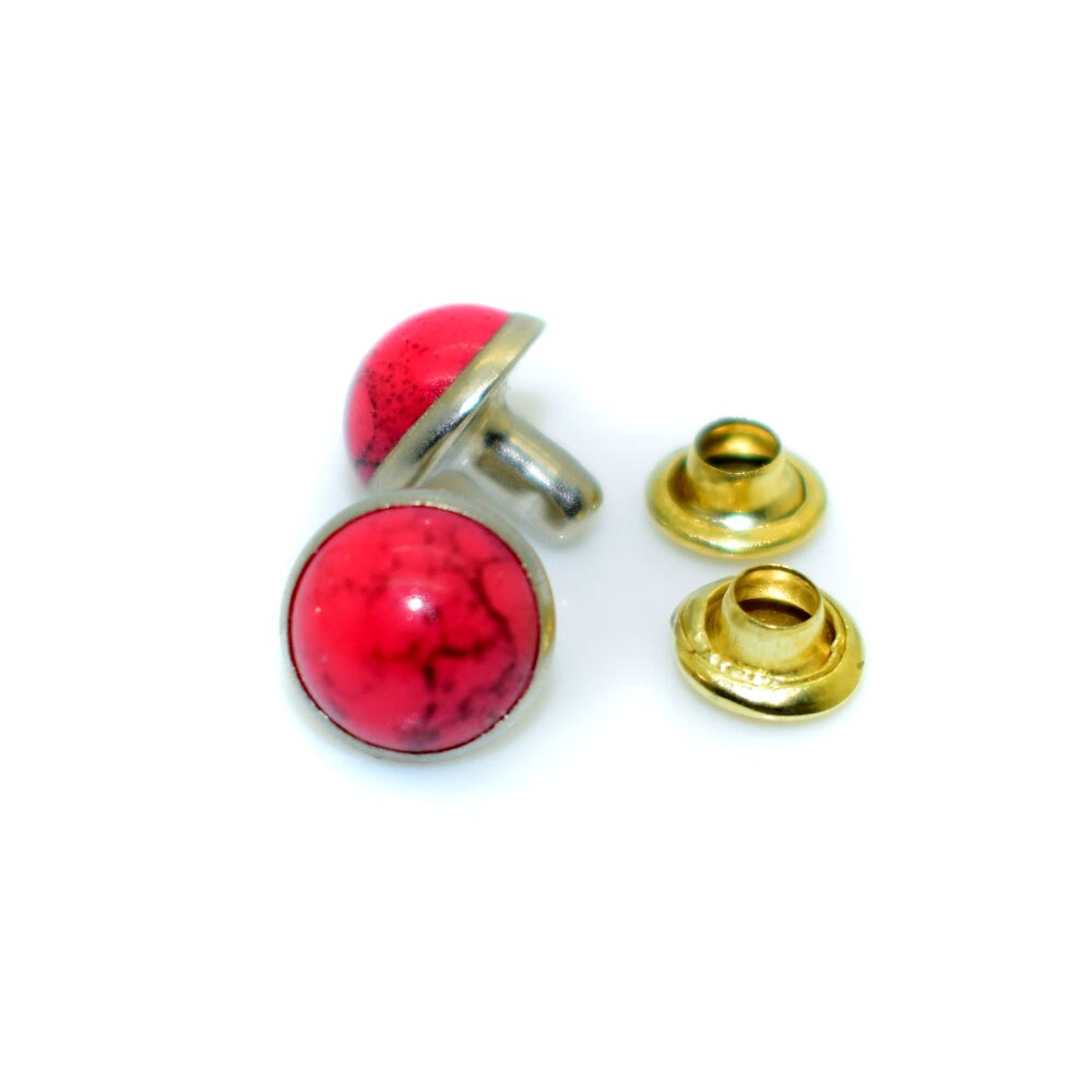 100 stk studs nitter hule nitter med rhinestone imiterede perler turkis til diy punk stil læder sko taske studs: Rød turkis