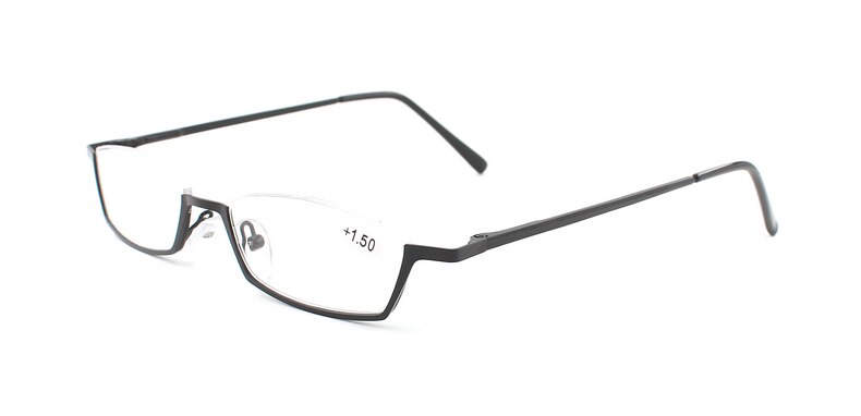 Rolipop Half Frame Readers Reading Glasses Men Prescription Eyeglasses Spring Hinges Frame Metallic Stainless Steel Clear: +200 / Black