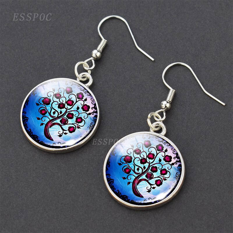 Baum des Lebens Glas Cabochon Ohrringe Silber Überzogene Baumeln Ohrringe Baum des Lebens Ohrringe Schmuck für Sie