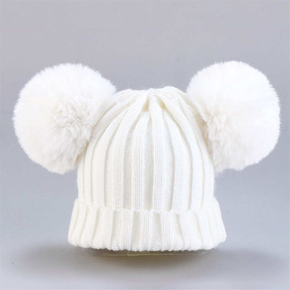 Cute Baby Hat Scarf Suit Autumn Winter Infant Poms Boy Girl Hat Scarf Set Fur Ball Caps Kids Soft Warm Knitted Hats Beanies: White Hat