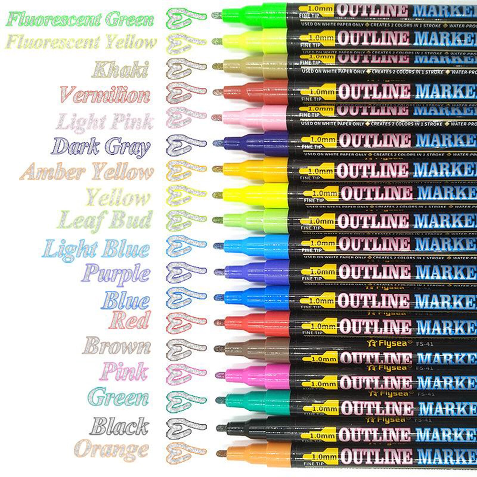 Stationery Card Markers Drawing Pens 2 Line Outline Highlighter