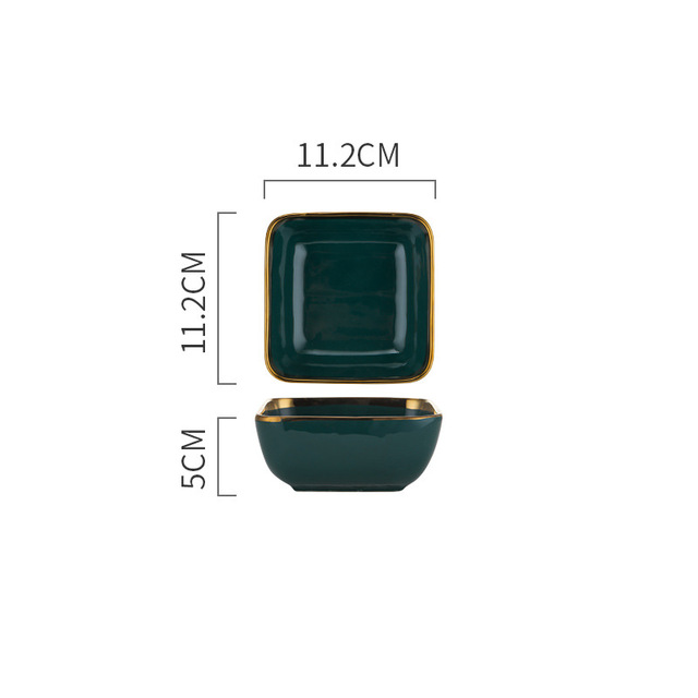 Square Tableware Green Ceramic Dinner Plate Gold Porcelain Dessert Steak Snack Cake Plate Salad Soup Rice Bowl: Square Rice Bowl
