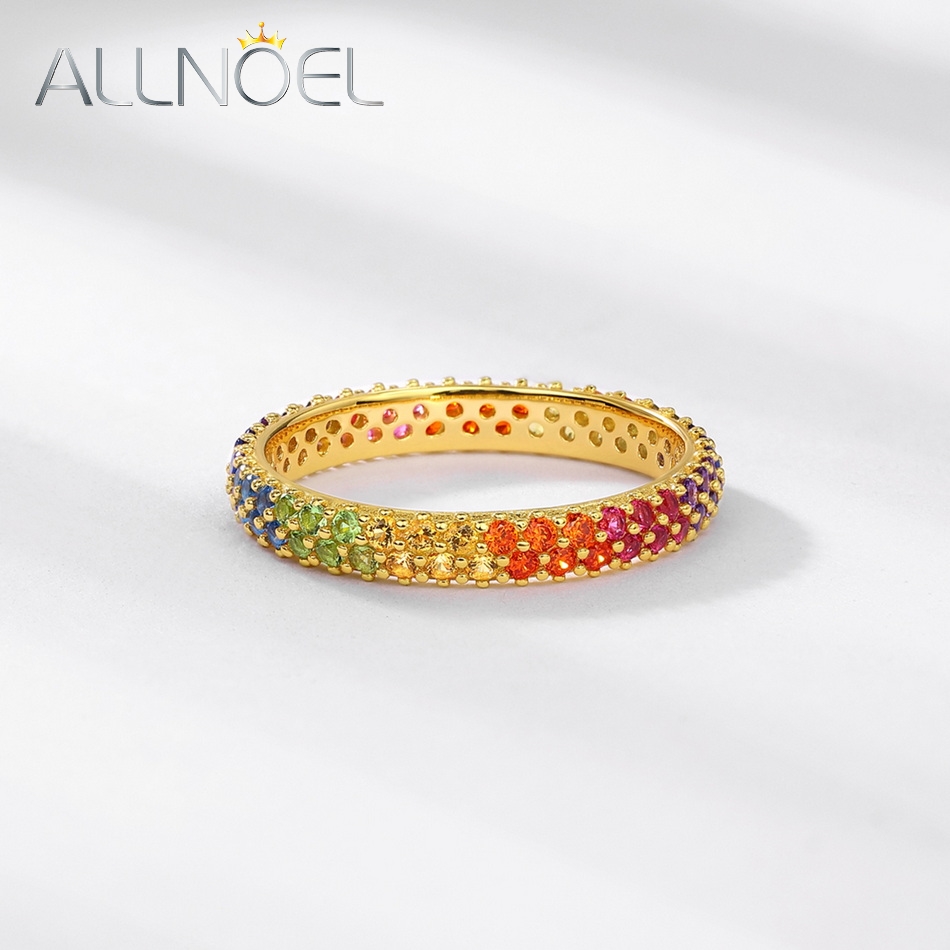 ALLNOEL Anelli impilabili in argento sterling 925 per le donne Arcobaleno Cristallo Cerchio completo Zircone colorato Fede nuziale Regali Gioielleria raffinata