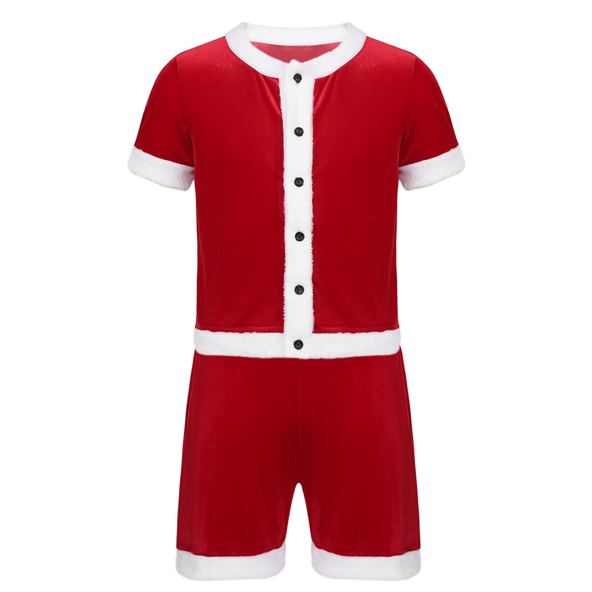 Volwassenen Zachte Fluwelen Kerstman Xmas Kostuum Korte Mouwen Rood Tops met Shorts Set Mannen Christmas Party Cosplay Fancy Dress outfit: XXL