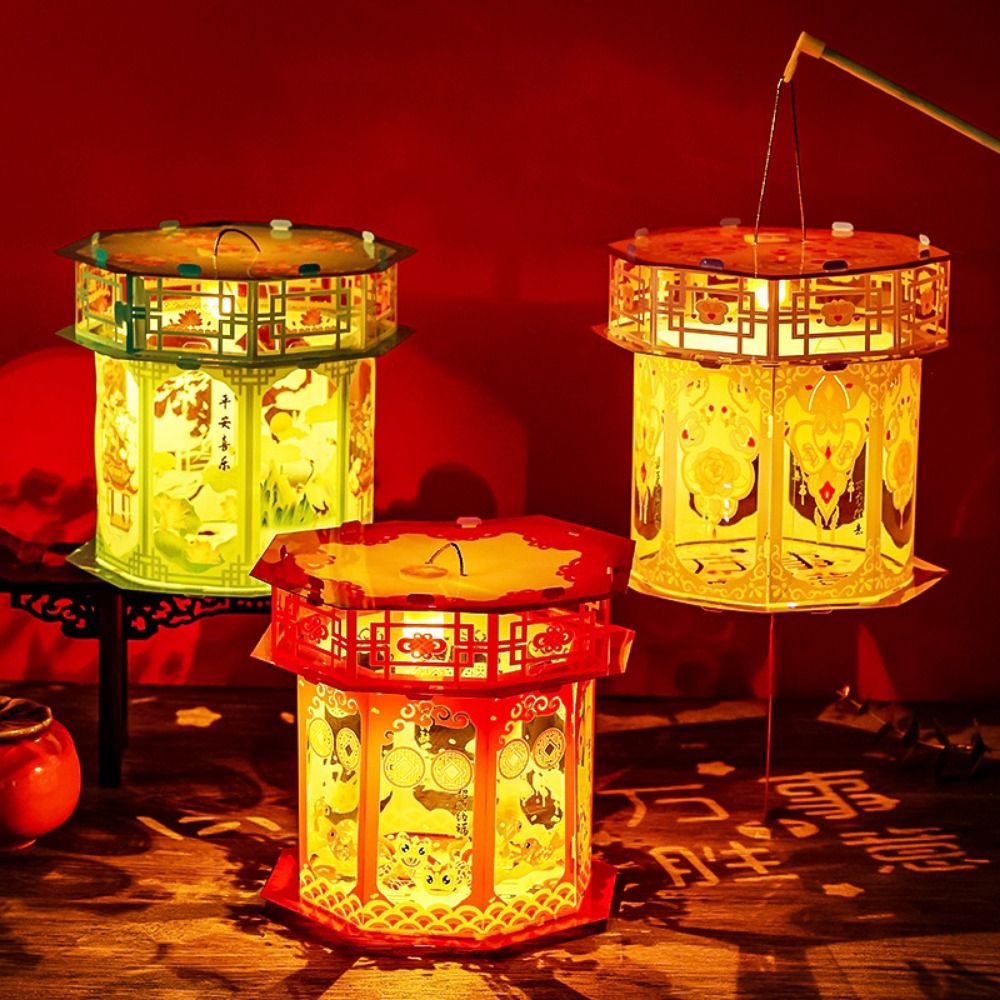 Cartoon Snake Year Lantern Handmade Chinese Style Portable Luminous Lantern Traditional PVC Projection Lantern Lantern Festival