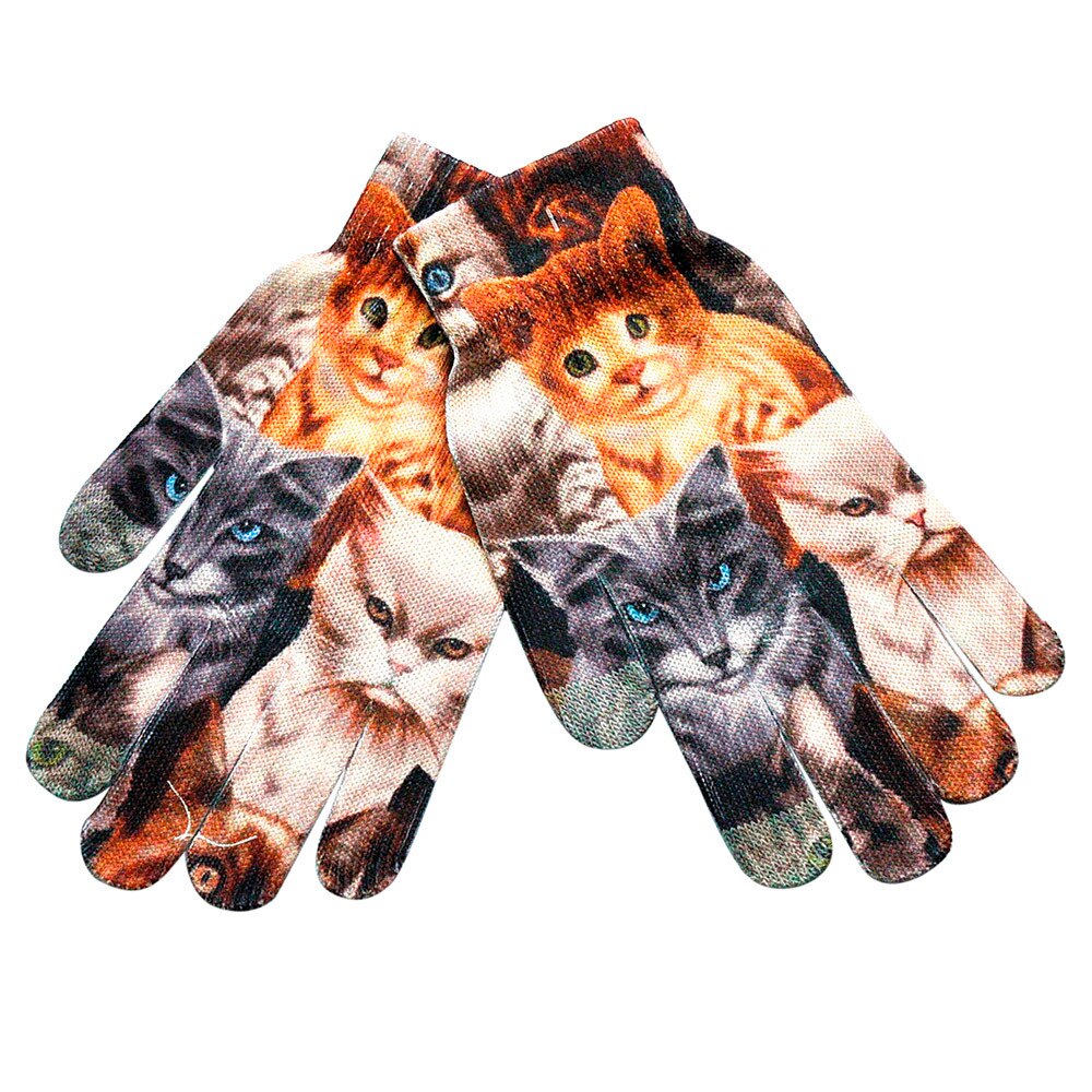 3D Kat Print Gebreide Mannen Vrouwen Handschoenen Winter Warm Telefoon Scherm Kitty Harajuku Dames Wanten Варежки Женские Зимние Guantes: C