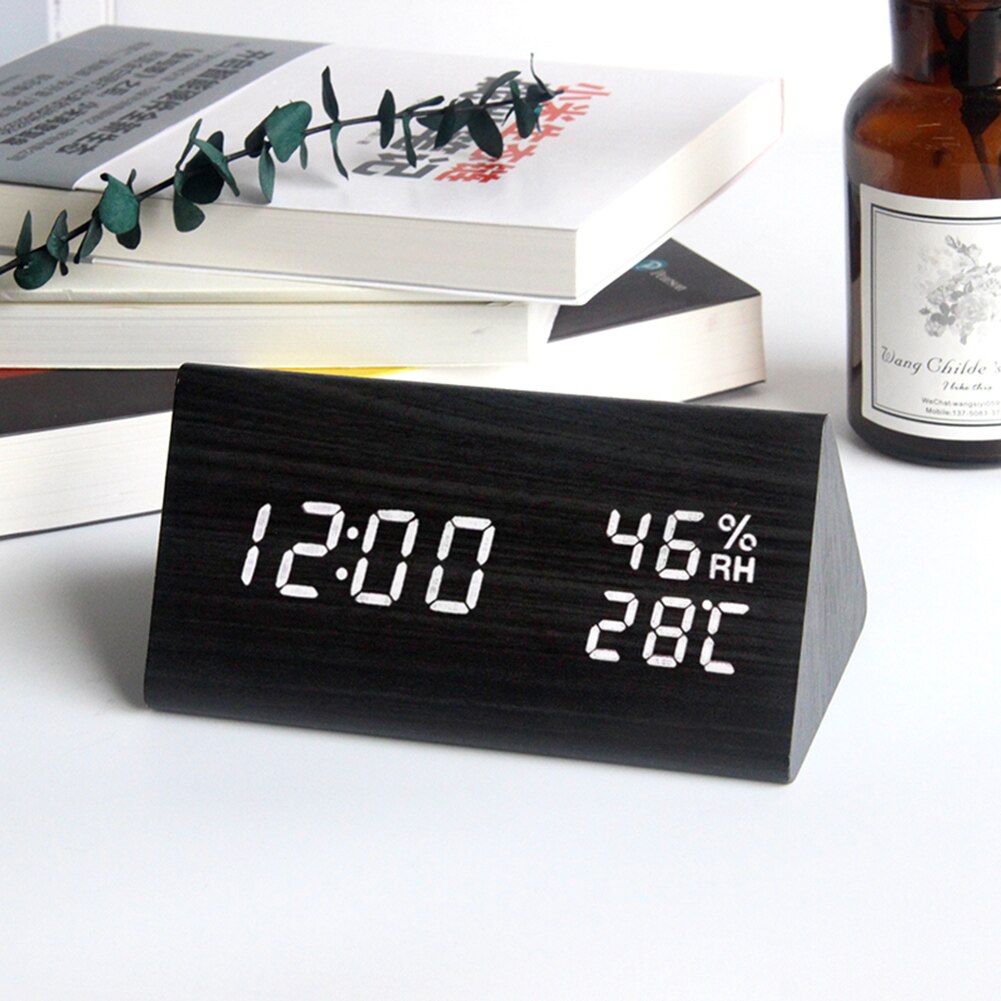 Desktop Decor Sound Control Usb Oplaadbare Led Digitale Houten Wekker