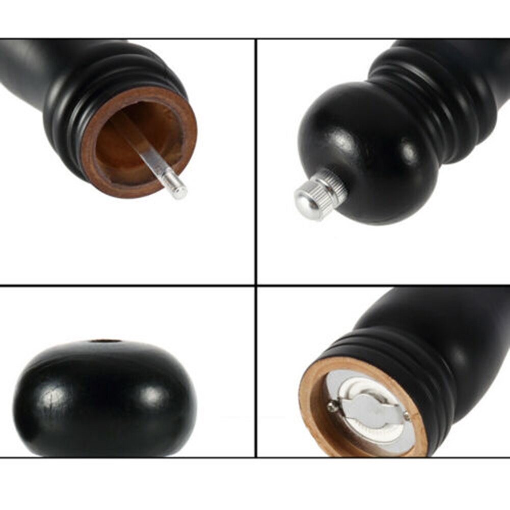 Black Manual Spice Grinder Wooden Salt Pepper Grinder Mill Home Kitchen Tools Kitchen Supplies Wood Pepper Grinder