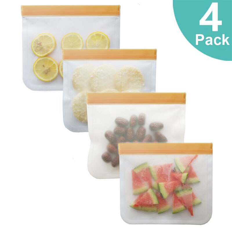 Bolsa de silicona para alimentos, PEVA esmerilada para conservar alimentos, reutilizable, para congelador, con cremallera, a prueba de fugas: Style2 4Pcs