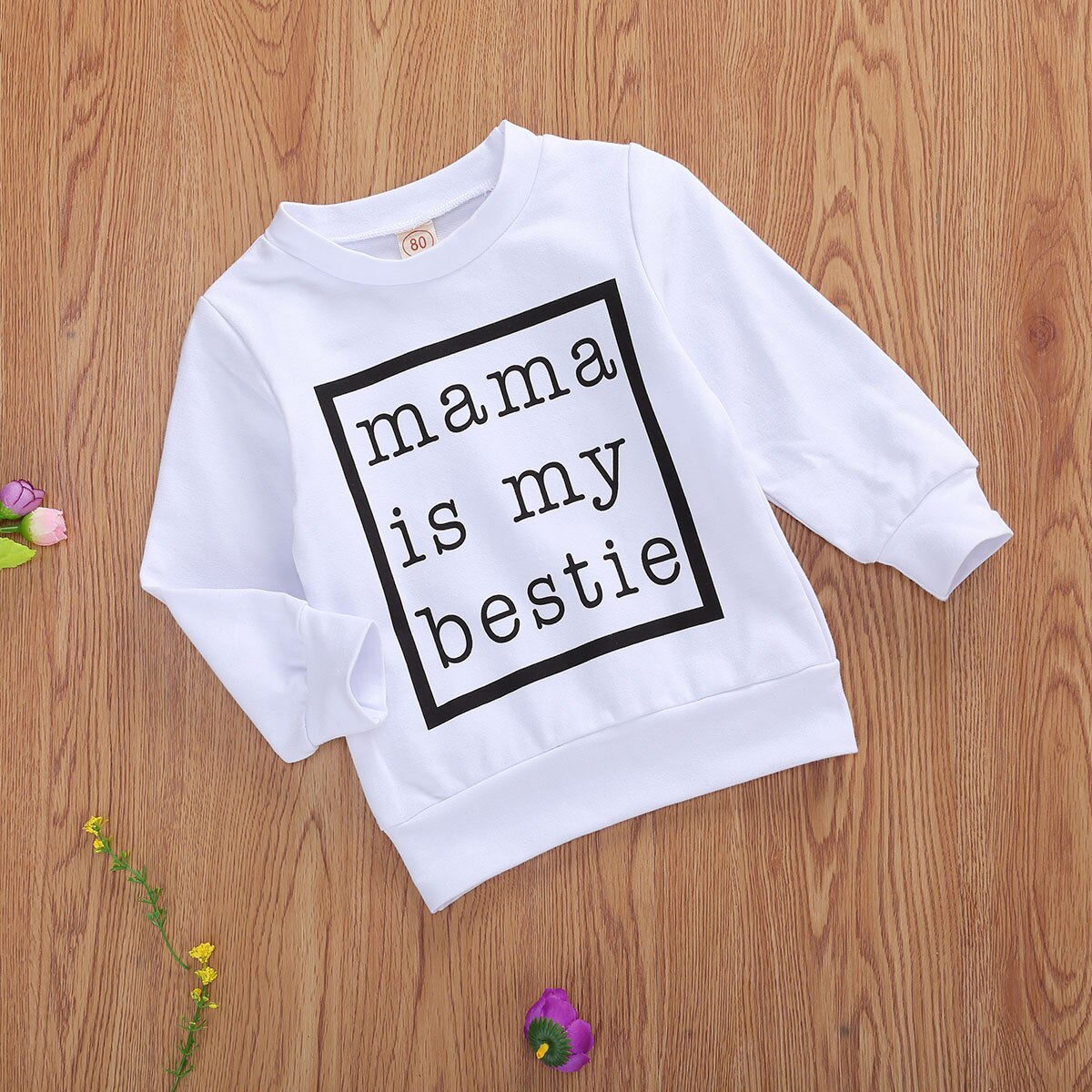 Pojke tjejer hösttröjor långärmade o-ringade toppar vinter varma kläder mama is my bestie brevtryck 0-24m