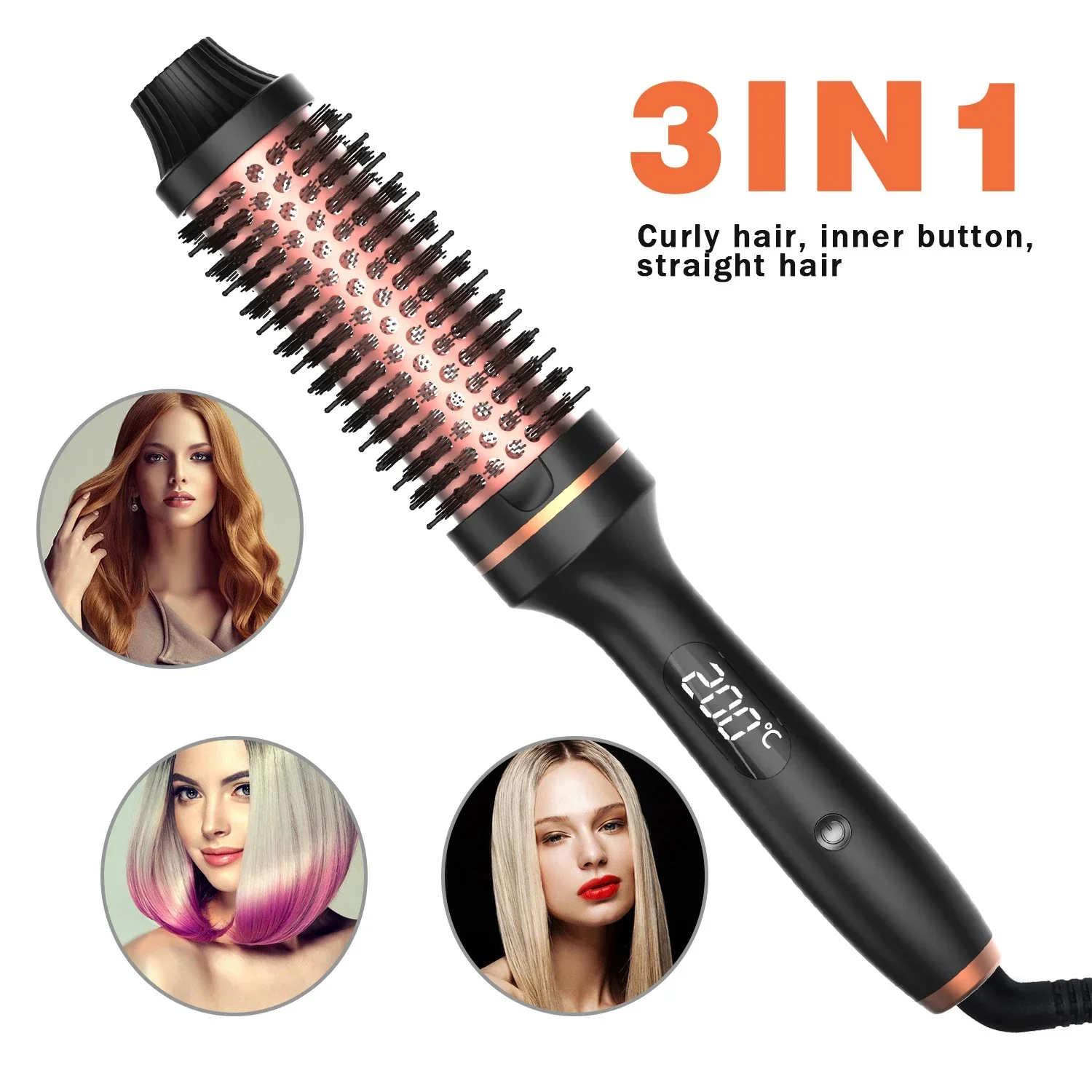 3 In 1 Haar Krultang Stijltang Professionele Krultang Verwarmde Haar Styling Borstel Verbrandingsbeveiliging Thermische Borstel Krul Wand