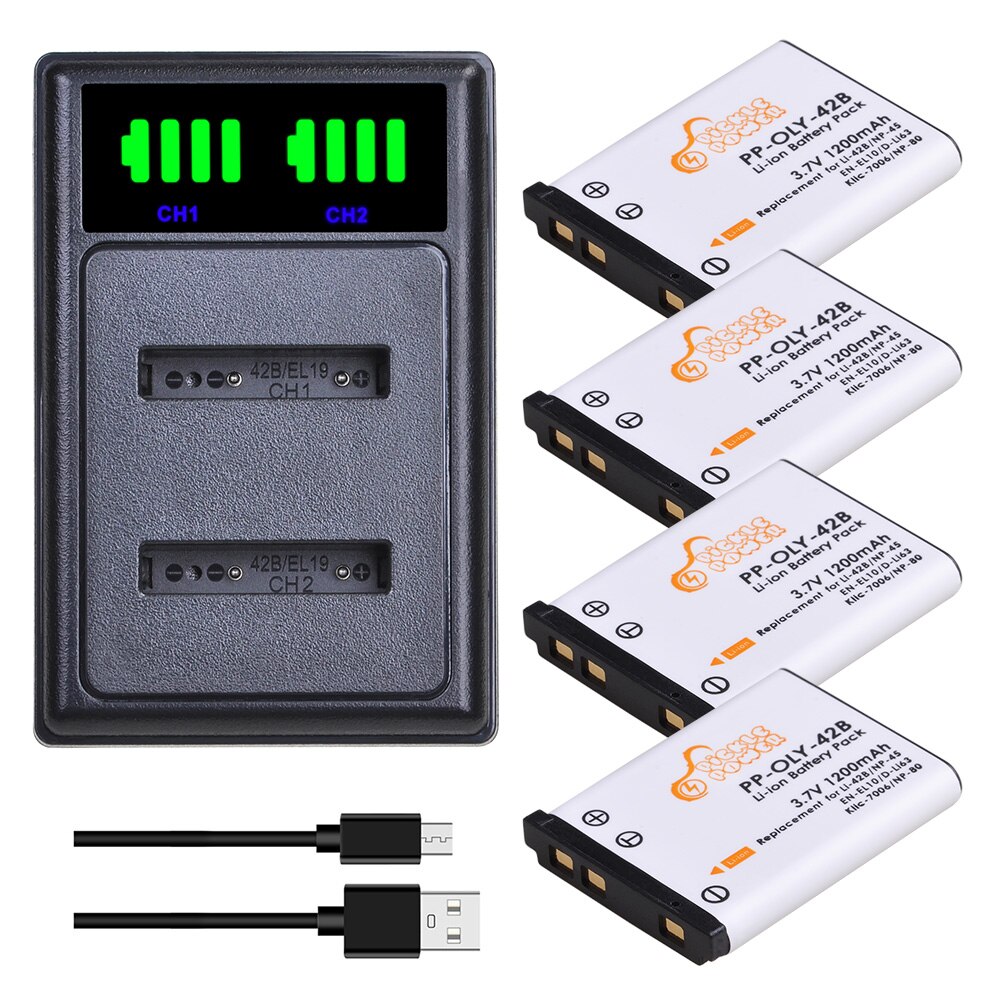 NP-45 Li-40B Li-42B EN-EL10 D-Li63 Li108 NP-80 KLIC-7006 Battery and Charger for Nikon Coolpix S4000 S210 S220 S230 S570: 4 battery 1 charger