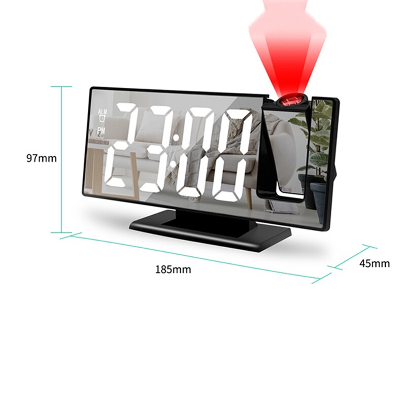 LED Digital Alarm Clock Radio Projection With Temperature And Humidity Mirror Clock Multifunctional Bedside Time Display