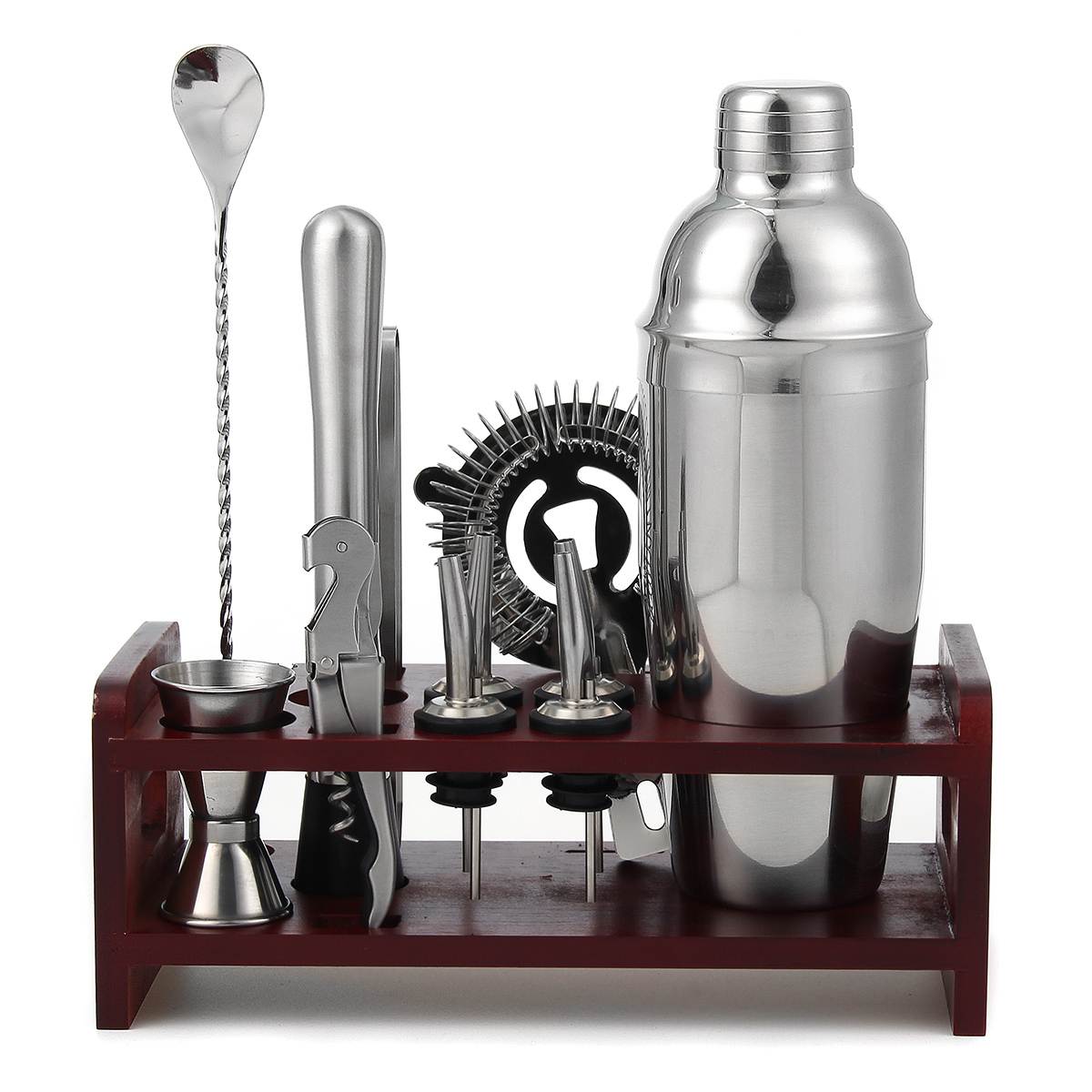 12Pcs/set 750ml Stainless Bar Cocktail Shaker Mixer Drink Bartender Browser Set Barware Set Shaker Set With Wooden Rack Stand