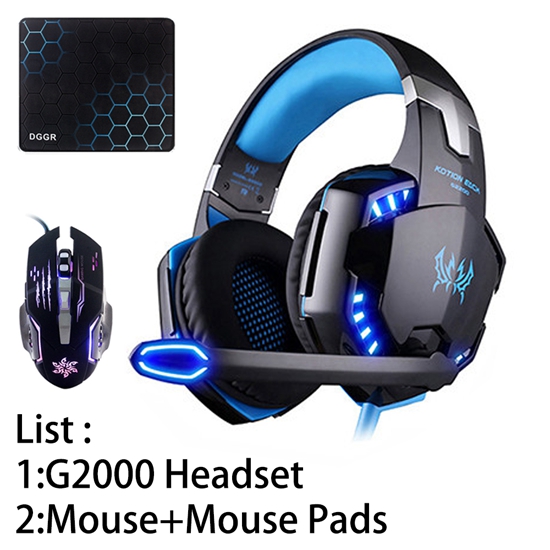 KOTION JEDER G2000 G9000 Gamer Spielen Beste Tiefe Bass Kopfhörer Stereo Headset PC Für Computer Spiel Kopfhörer Mit Mic LED lichter: G2000 Blau A