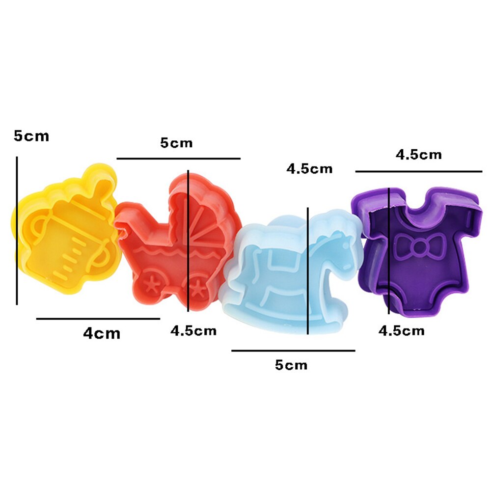 4 stücke Baby Spielzeug 3D Baby Kinderwagen Trojaner Flasche Kekse bilden Keks Stempel Toast Schimmel Fondant Dekorieren Werkzeuge
