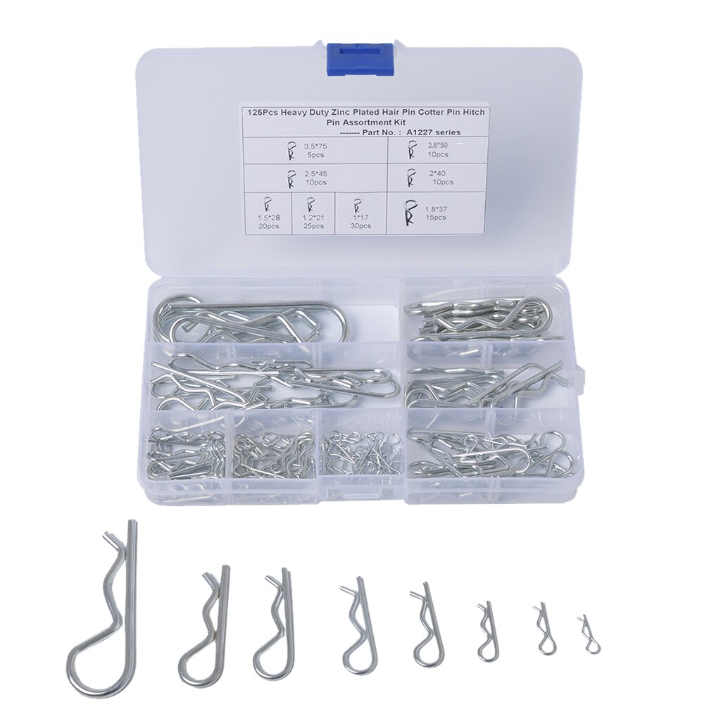 R Splitpen Tractor Pin Clip Assortiment Fastener Set 8 Verschillende Maten Met Box Set Van 125 Stuks