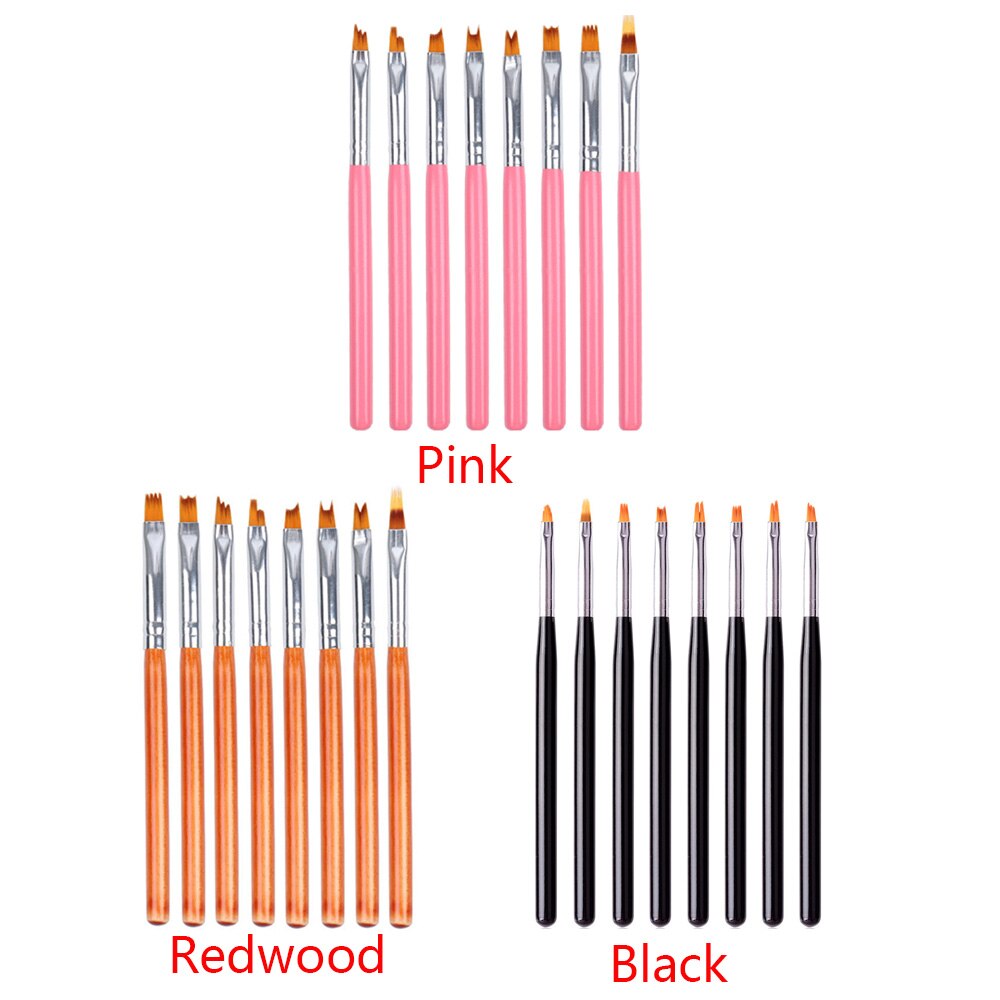 Pincel acrílico con mango de madera para manicura, pincel de dibujo de flores para pintura de uñas, 1/3/8 piezas