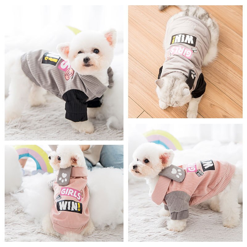 Pet Clothing Cartoon Paw Print Clothes for Dog Down Small Costume Letter Print Girls Win Dogs Cute Autumn Winter Collar Perro