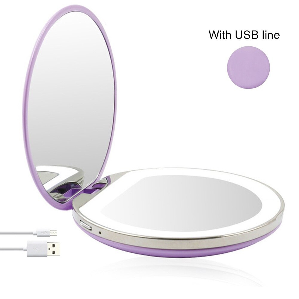 3 Lights LED Makeup Mirror 3X Magnify Hand Held Fold Mini Portable Micro USB Connect Cable Built-in Battery Chargeable mirror: GJ5184-QP