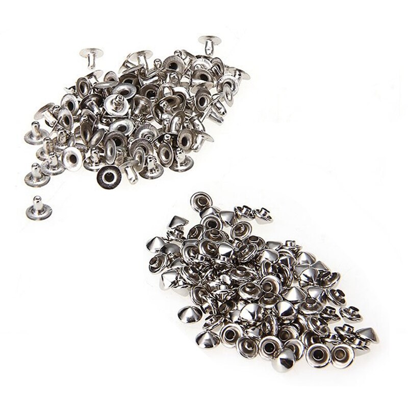 100 Iron Silver Conical Rivet Screw Studs 6mm for Jewelry