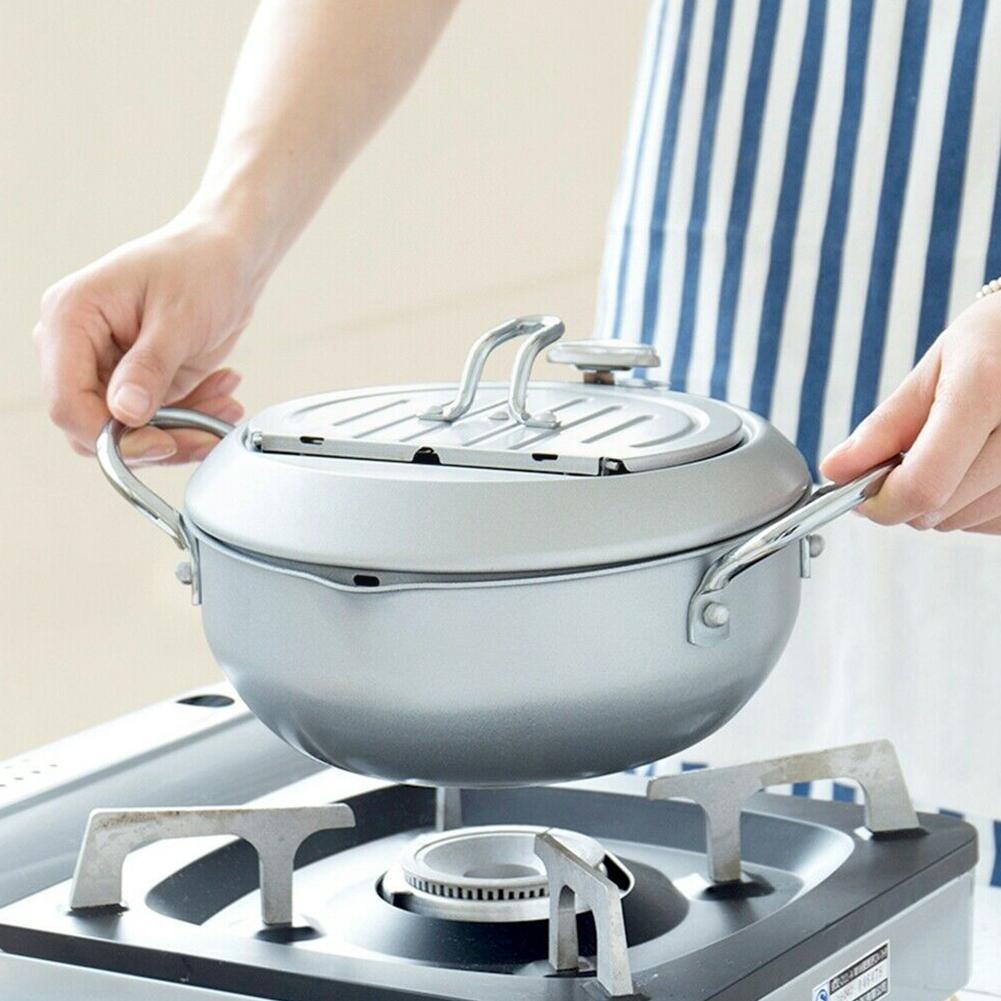 Japanese Deep Fryer With Thermometer And Lid 304 Steel Fryer Pan Fryer Frying Kitchen Oil Tempura Without Pan Fryer X2B9