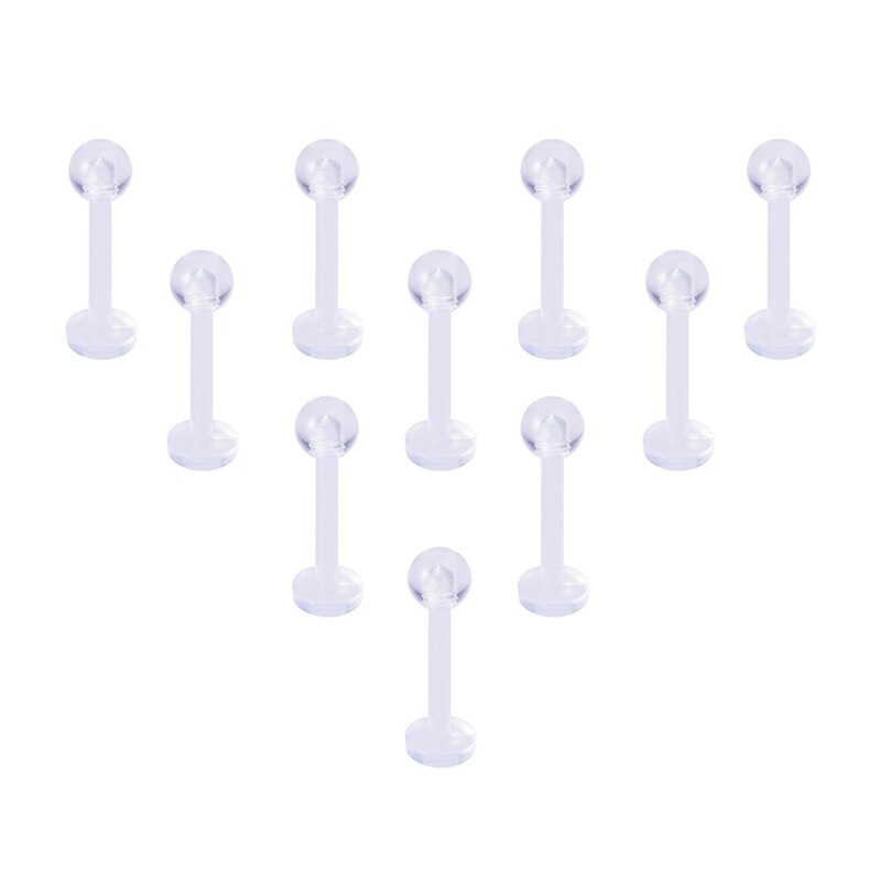 10 Uds. Piercing de labio acrílico transparente, anillo Labret Bioflex, pendiente de cartílago de la oreja, barra Tragus Helix, retenedor, joyería Flexible 16G