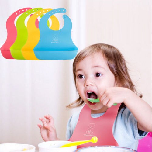 Baberos alimentación de silicona impermeable para bebé, babero para niños, Catcher de comida enrolladas, bolsillo, 4 Uds.