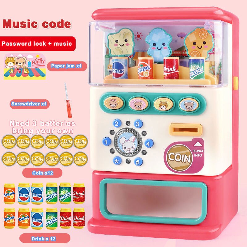 Børn simuleret salgsautomat puslespil drikkevarer drikkevareautomat legetøj foregive drik mini puslespil legetøj: Musik kode pink a