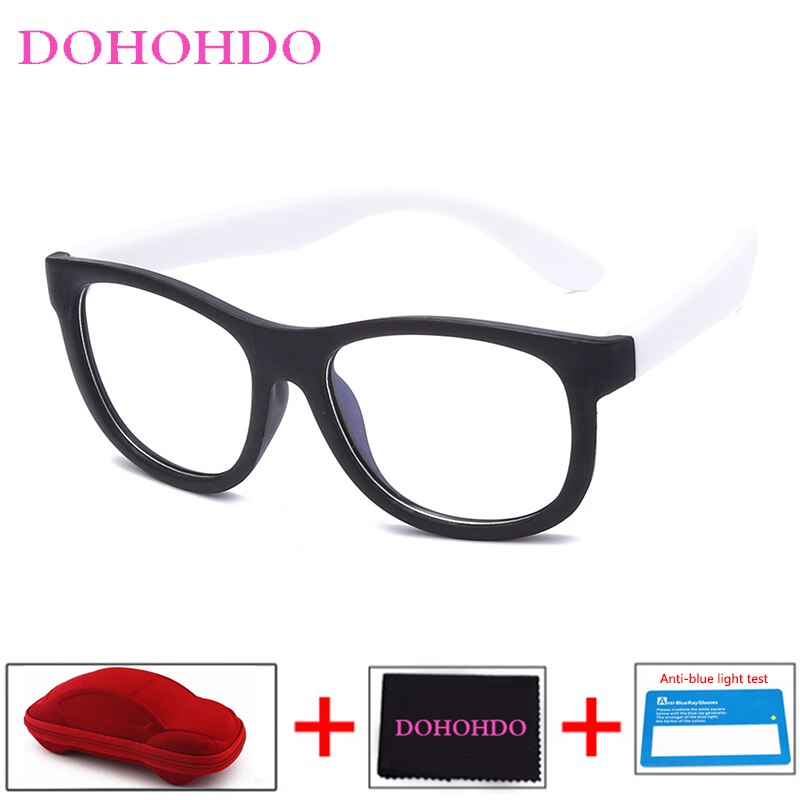 Blauw Licht Bril Kinderen Blokkeren Computer Brillen Kids Meisjes Transparante Zachte Siliconen Frame UV400 Okulary Met Case: black white
