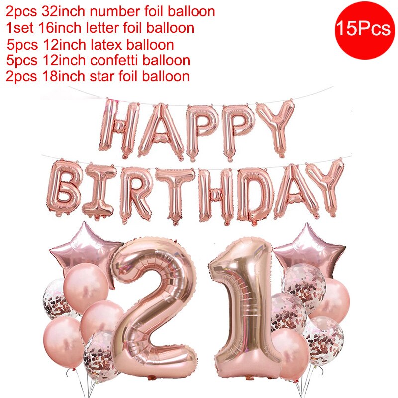 32 Inch Rose Gold Happy 30 Years Old Birthday Party Decorations Adult Number Balloon 18 21 40 50 60 70 80 Birthday Decor Globos: 21 birthday set
