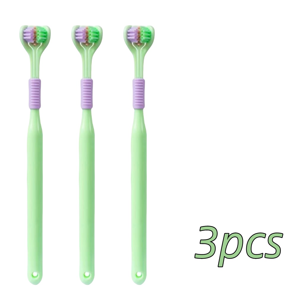 Cepillo de dientes de 3 lados de cerdas suaves, limpieza suave, cepillo de dientes para adultos para el cuidado completo de las encías, sensorial para autismo, herramienta de salud bucal, 4 Uds.: Transparente