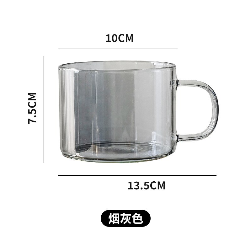 Taza de vidrio transparente con estampado de dibujos animados, vaso de café de vidrio de alto borosilicato con asa, taza de leche para desayuno y postre, 500ml, 1 unidad: Gray