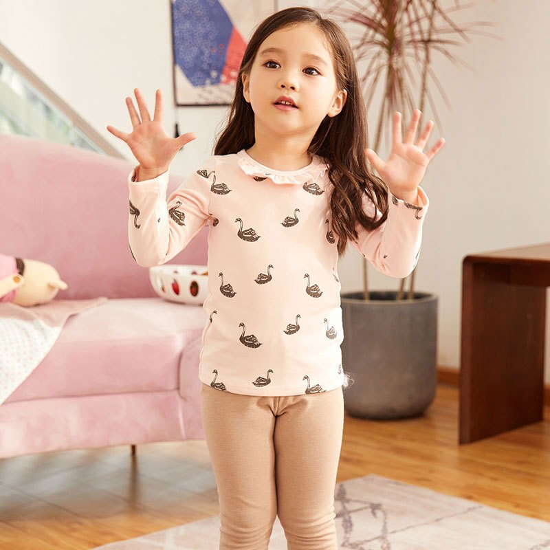 Børns vinter varme langærmet svane print undertøj piger pyjamas nattøj nattøj hjemmetøj sæt: 90cm