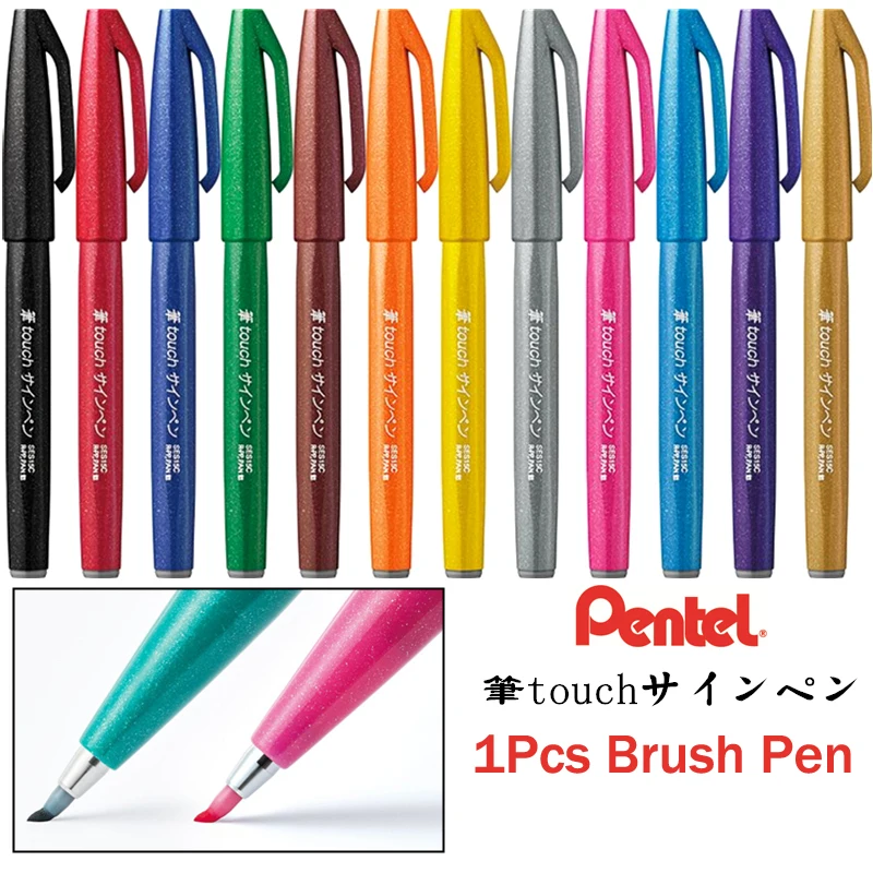 1 stücke Japan Pentel Touch Pinsel Pen-Set Pastell Farbe Kalligraphie Stifte Zeichnung Marker Schriftzug Kugel Journal Kunst Liefert