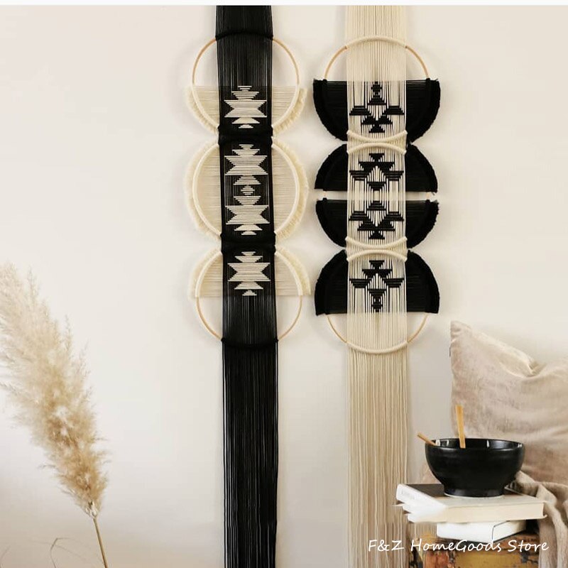 Decoración creativa de pared de algodón, tapiz redondo de madera, colgante de pared de macramé, tejido a mano, estilo Simple de Mandala para decoración de habitación y casa