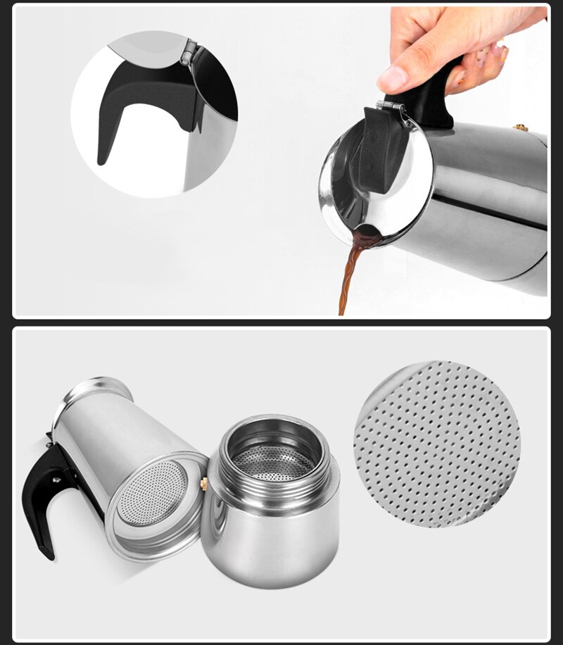 Koffiezetapparaat Pot Roestvrij Staal Mokka Espresso Latte Kookplaat Filter Moka Koffiezetapparaat Koffie Pot Voor Keuken 2/4/6/9 Cups