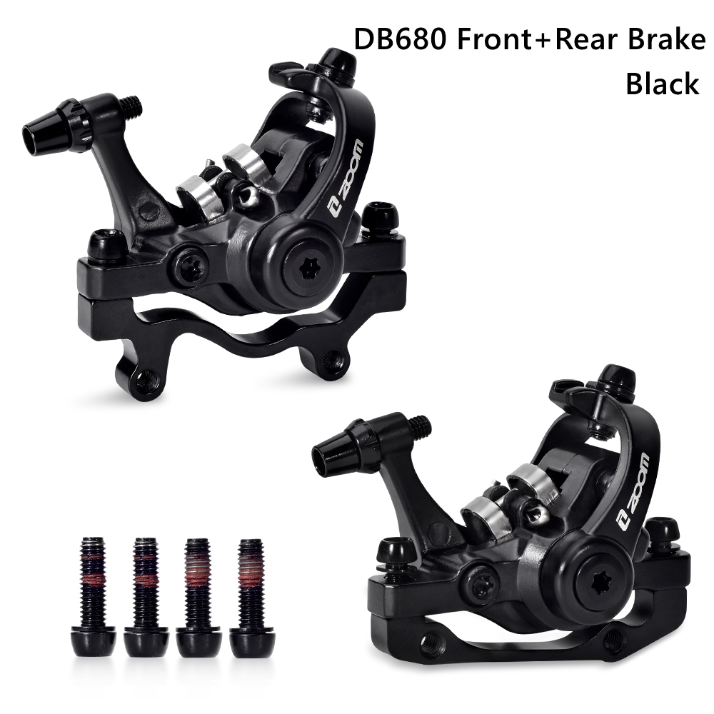 ZOOM Bike Mechanical Brake Caliper Adapter MTB Bilateral Drive Bicycle Front Rear Disc Brake Caliper Device Brake Pads DB680: Front n Rear Black