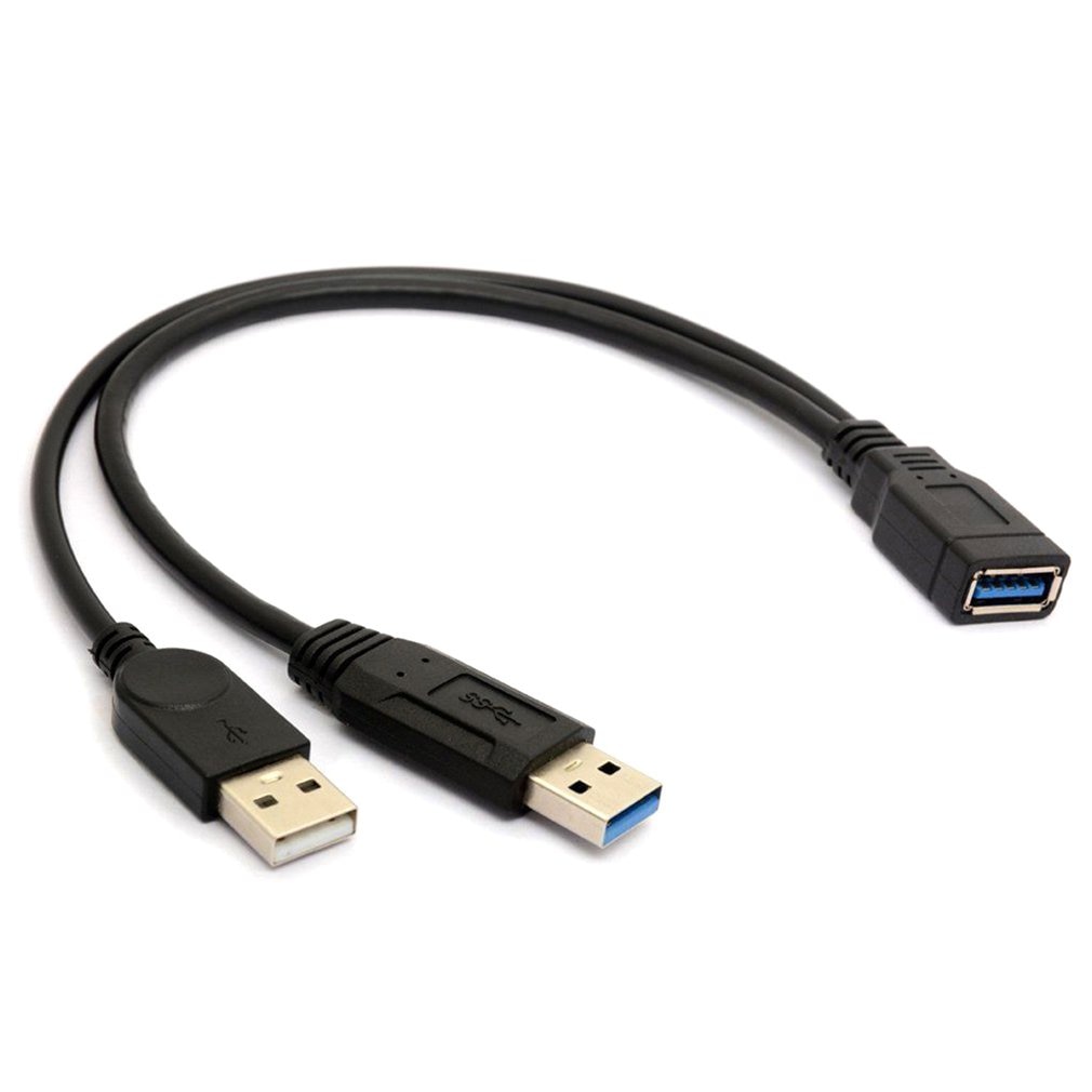 HW24USB 3.0 Female to Dual USB Male Extra Power Data Y Extension Splitter Cable 20cm