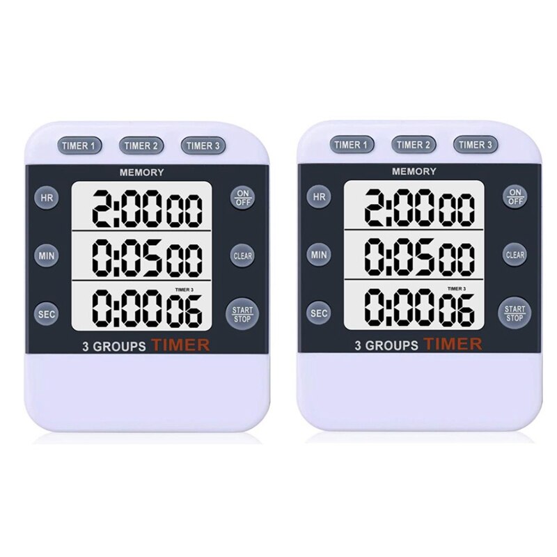 2Pcs Digital Dual Kitchen Timer 3 Channels Count UP/Down Timer Cooking Timer Large Display Countdown Timer for Study,Etc: Default Title