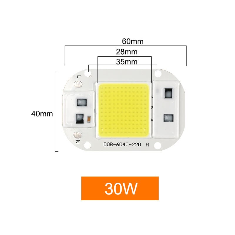 Cob led chip lampe 3w 5w 7w 10w 20w 30w 50w smarte ic lysperler 220v 240v diy til led pære projektør spotlight: Normal 30w / Kold hvid