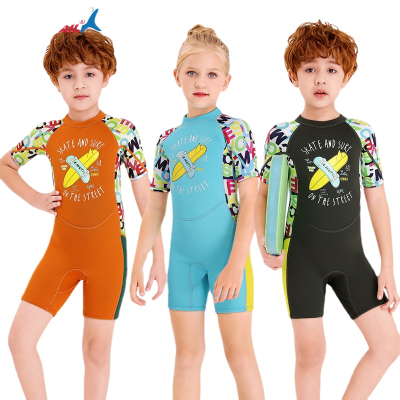 2.5mm Neoprene Shorty Wetsuit Kids for Swimming Boys Girls Sunscreen Surfing Scuba Diving Wet Suit Snorkeling UPF50+