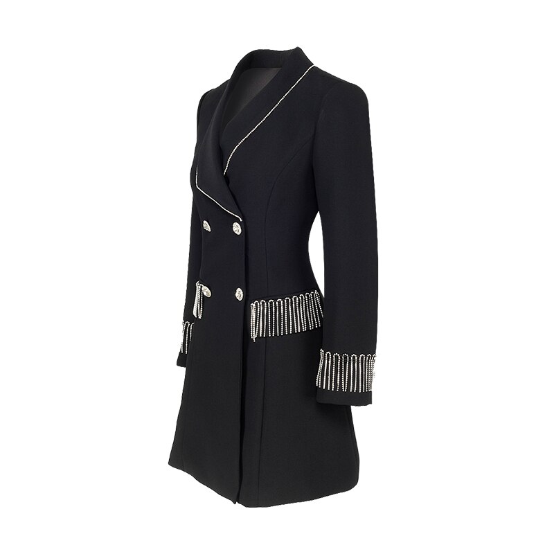 Blazerjurk herfst dubbelrijs lange mouw britse stijl trenchcoat dames kantoor dame kwast ketting deco effen bovenkleding