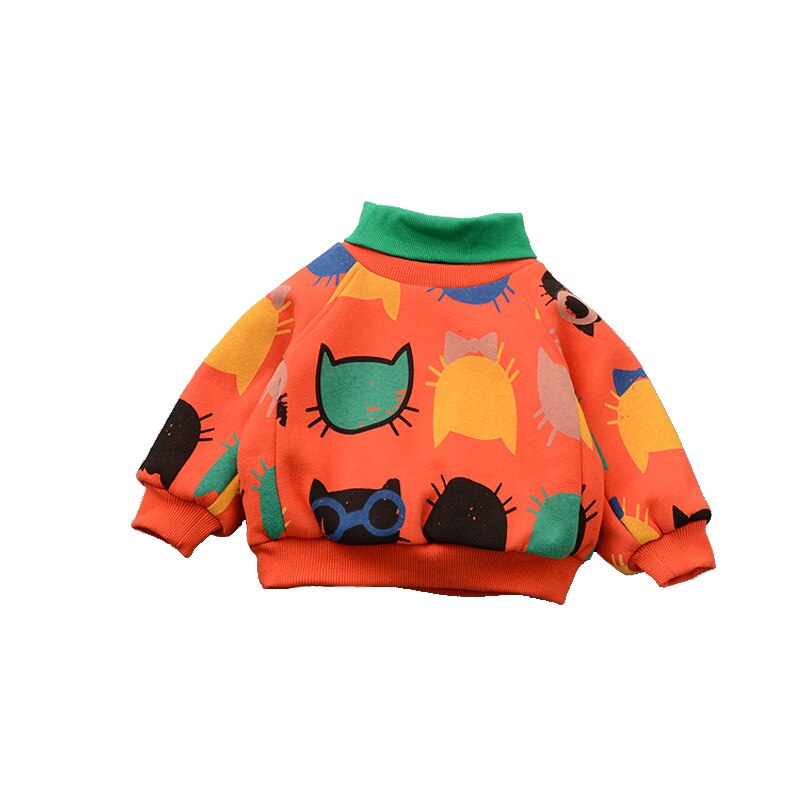 Sanitary Wardrobe Jacket Cartoon with Casual Winter Cotton for Boys and Girls Baby Warmth High-collar Long-sleeved Undercoat