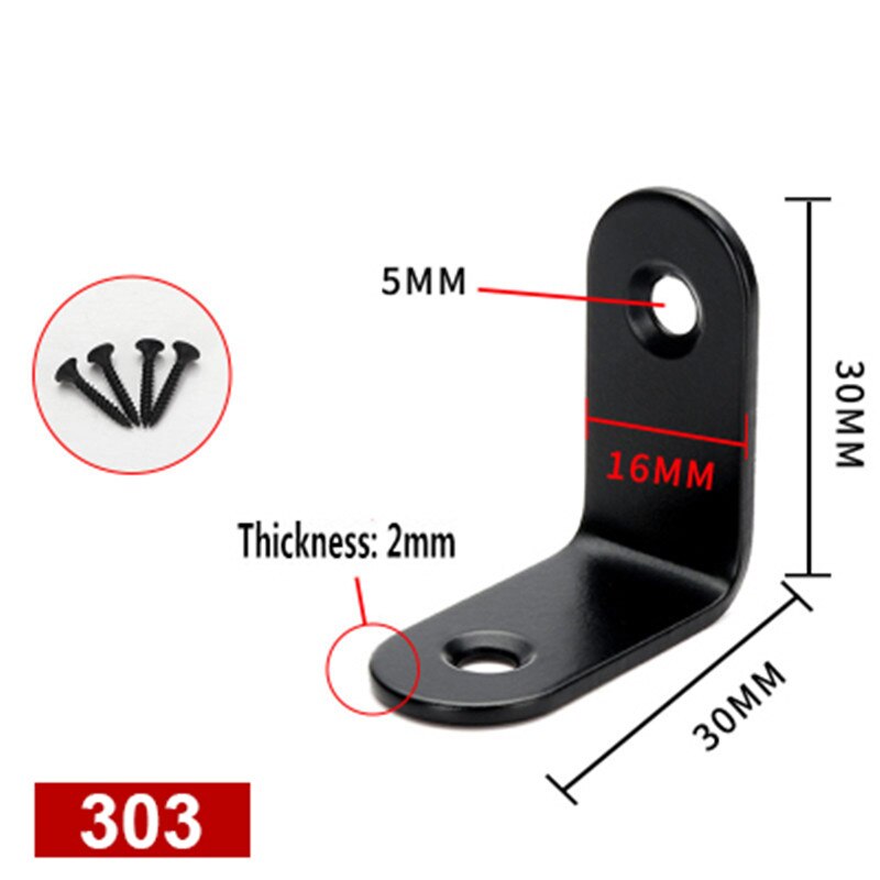 5pcs/lot L Shape Black Stainless Steel Angle Fixed Furniture Corner Bracket Furniture Accessories Cabinet Right Angle Connector