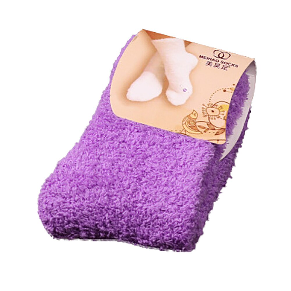 FREE OSTRICH 1 Pair Home Women Girls Soft Bed Floor Socks Fluffy Warm Winter Pure Color Thick towel socks: Purple 