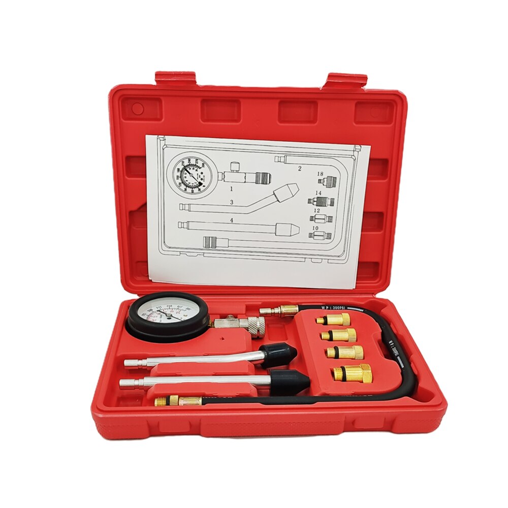 Gasoline Engine Compression Tester Auto Petrol Gas Engine Cylinder Automobile Pressure Gauge Tester Automotive Test Kit 0-300psi: With Two Tubes