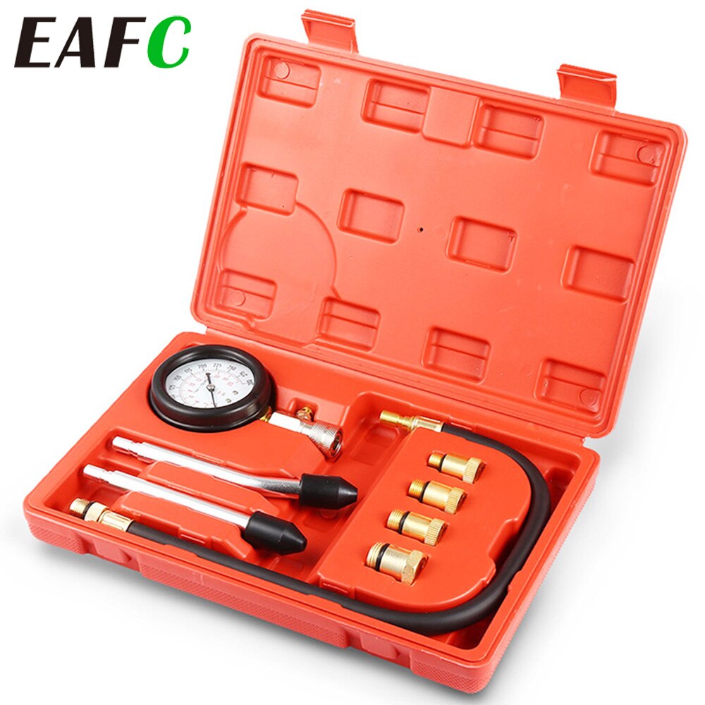 Car Motorcycle Pressure Gauge Tester Kit Petrol Gas Engine Compression Leakage Diagnostic Compresson Meter Tool Case 8Pcs 3Pcs