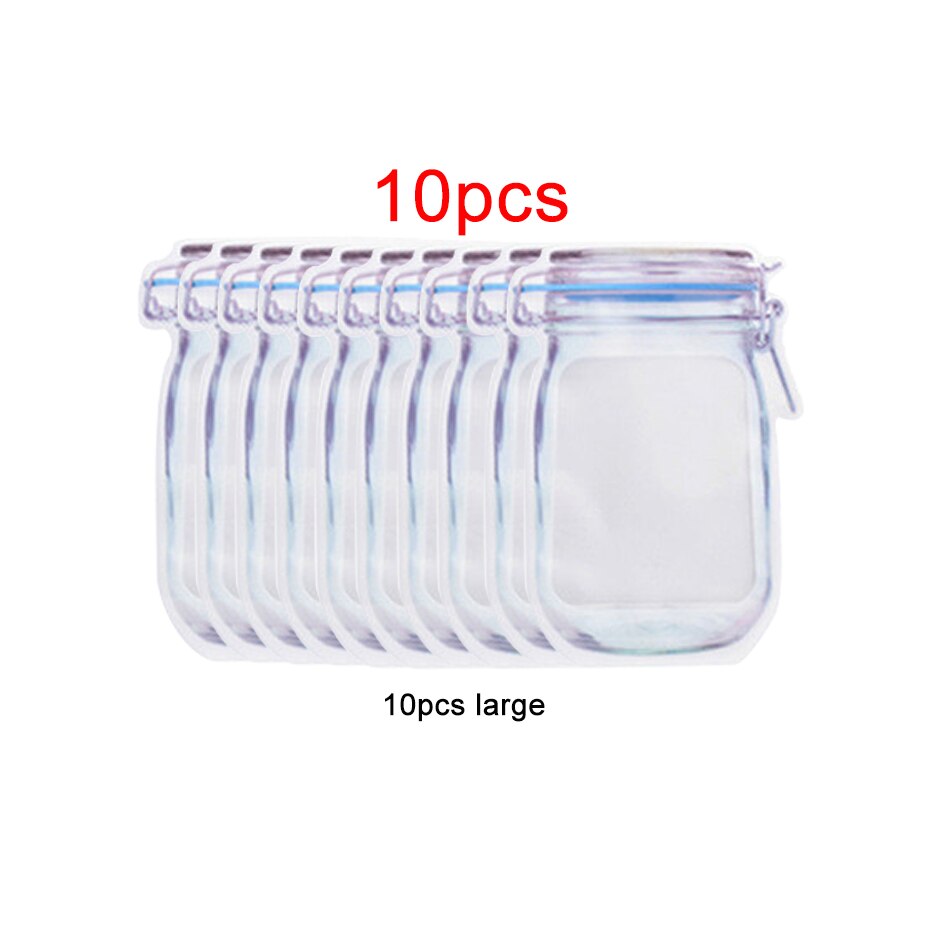Mason Jar-bolsas de almacenamiento con forma de tarro, para aperitivos, galletas, dulces, frescas, con cierre y cremallera, organizador de pie: 10pcs large