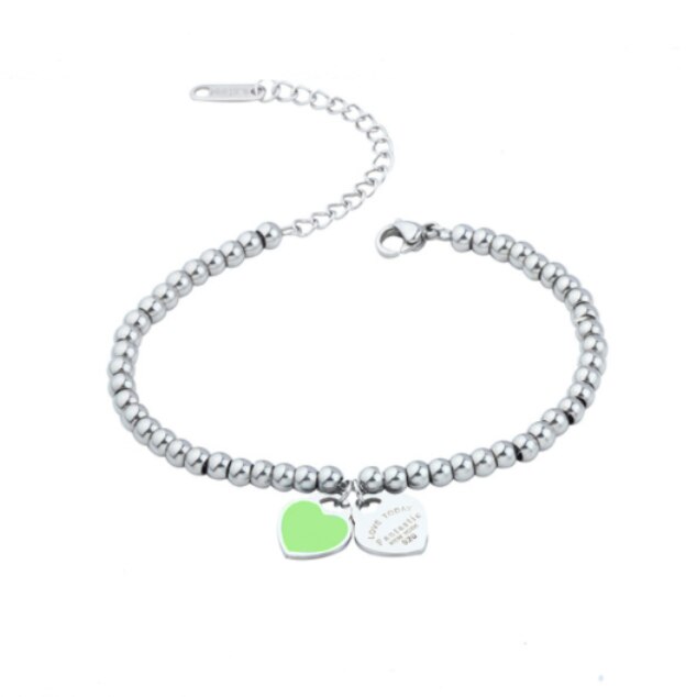 4mm beads charm heart bracelet charm girlfriend bracelet ladies stainless steel jewelry accessories bracelet: 0279